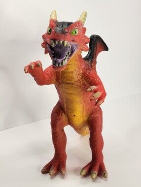 2018 11” TOYS R US Red DRAGON with Green Eyes Fantasy Rubber Toy